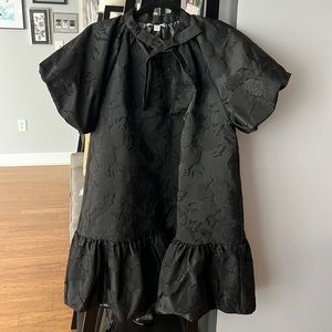 Topshop premium puff sleeve floral jacquard mini dress in black